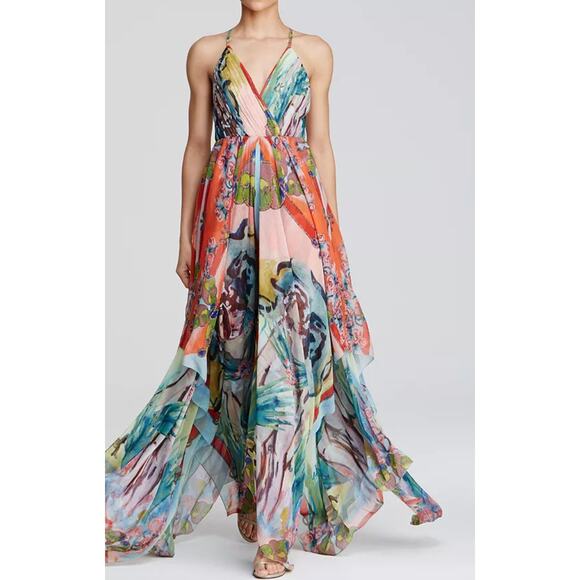 Alice and Olivia Orly Handkerchief  Watercolor Maxi Dress. Size 2. - Picture 3 of 4